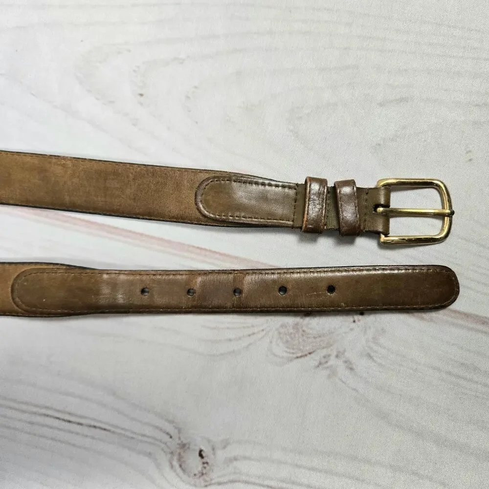 Vintage 90s Leather Belt Brass Buckle Brown Gold L/ XL